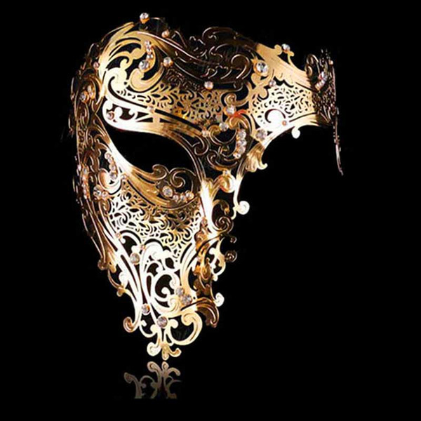 Party Masks Fashion Cosplay Halloween Mask Black Silver Rhinestone Phantom Metal Filigree Venetian Party Mask Gold Red Half Face Mask