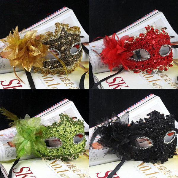 New 2014 Arrival Women Sexy Hallowmas Venetian Mask Masquerade Masks With Flower Feather Mask Dance Party Mask Factory Price 8 Colors PJ3135