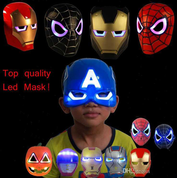 New hot LED Glowing Light Mask SpiderMan woman Captain America Iron Man Masks For Kids Adults Party Halloween Birthday