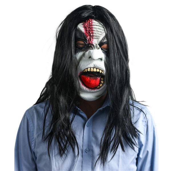 Halloween Long-Haired Grimace Mask Halloween Horror Grimace Ghost Mask Scary Zombie Emulsion Skin With Hair Halloween Decoration