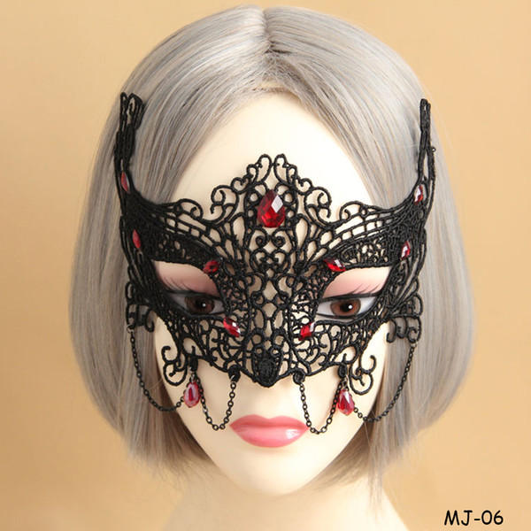 Ladies Sexy Black Lace Mask Masquerade Fox Resin Beads Half Face Female Masks Halloween Christmas Party Decoration Masquerade Masks Gifts