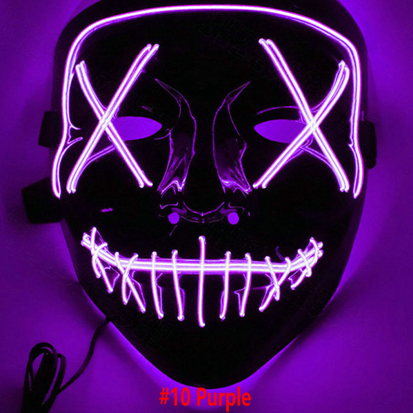 LED Face Mask EL Wire Halloween Xmas Mask Light Up ghost Slit DJ Mask from The Purge Election Year Great for Festival Cosplay Party 100pcs