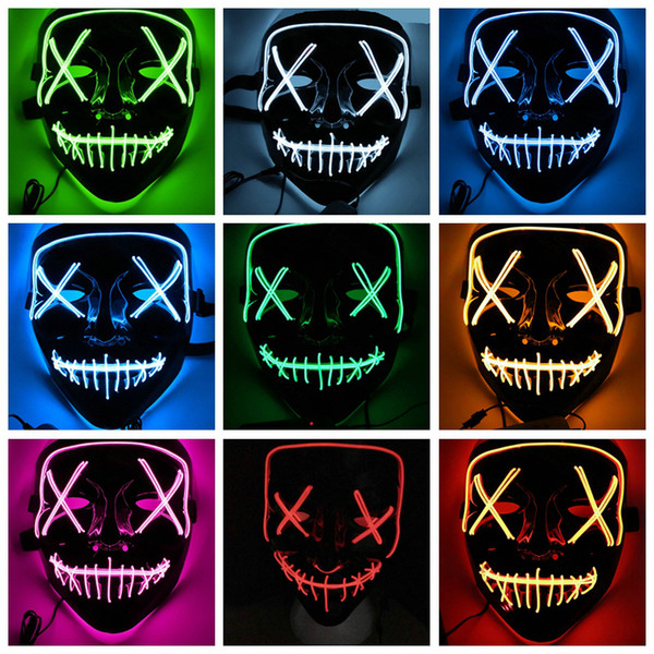 Halloween Mask LED Light Up Funny Masks The Purge Election Year Great Festival Cosplay Costume Supplies Party Masks Glow In Dark 50pcs