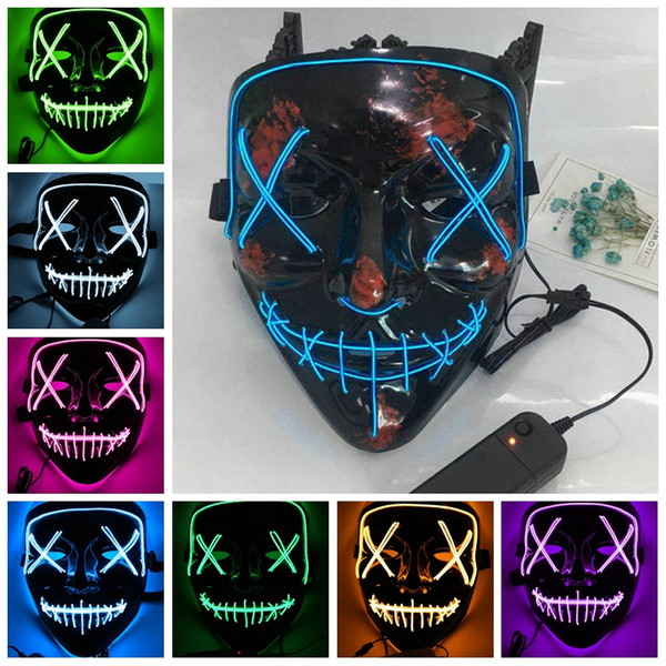 LED Face Mask EL Wire Halloween Xmas Mask Light Up ghost Slit DJ Mask from The Purge Election Year Great for Festival Cosplay Party 20pcs