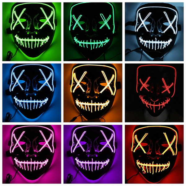 Halloween Mask LED Light Up Funny Masks The Purge Election Year Great Festival Cosplay Costume Supplies Party Masks Glow In Dark 10pcs