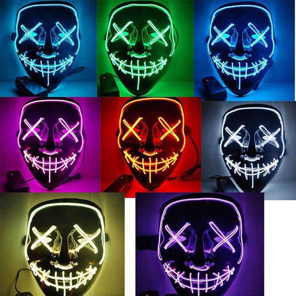 10 Colors EL Wire Ghost Mask Slit Mouth Light Up Glowing LED Mask Halloween Cosplay Glowing LED Mask Party Masks 1pcs