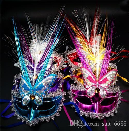 free shipping Colorful LED Peacock Spring rain mask masquerade party masks wholesale adult performer female princess