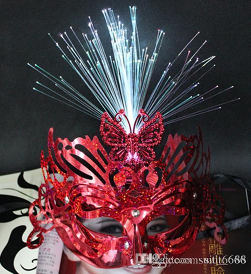 free shipping factory selling Rain emitting light emitting fiber mask mask masquerade party butterfly princess stage mask wholesale