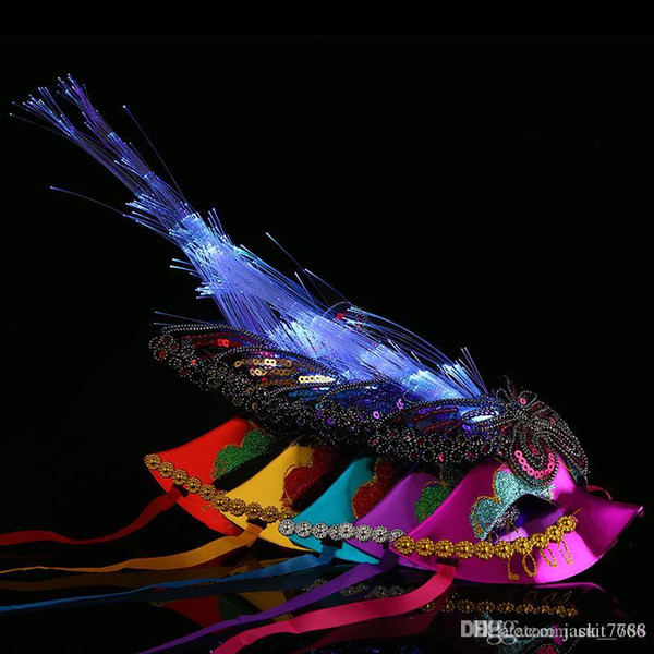 The new fiber optic colorful peacock mask flash light emitting mask dance bar wedding party performing Supplies