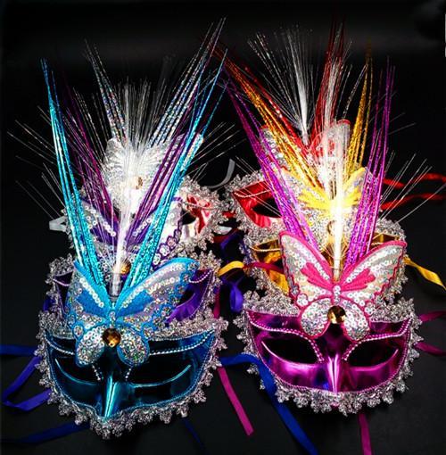 Colorful LED Peacock Spring rain mask masquerade party masks wholesale adult performer female princess