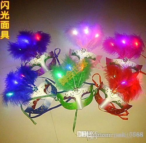 free shipping Special hot masquerade mask LED light Colorful eye-catching Christmas mask female mask feather masks