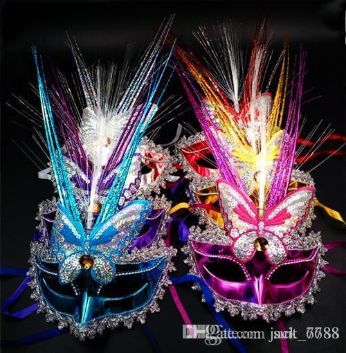 free shipping Colorful LED Peacock Spring rain mask masquerade party masks wholesale adult performer female princess