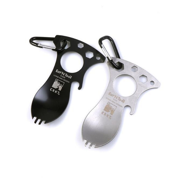 Stainless Steel Forks Multi Function EDC Spoon Fork Hex Wrench Bottle Opener Carabiner Tableware Outdoor Tactical Spork CCA11132 100pcs