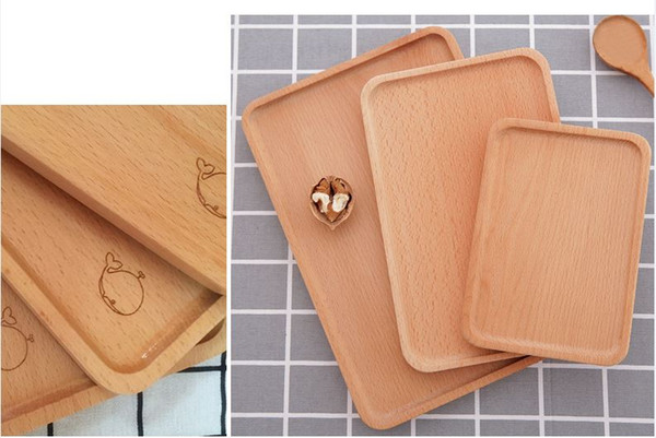 New Japanese Wooden DIY Craft Breakfast Snack Bread Wood Plates Creative Square Tea Server Tray Wooden Cup Holder Pad