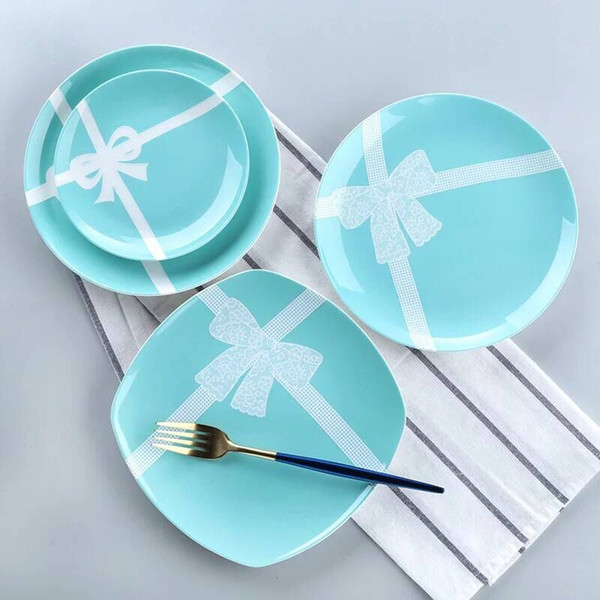 Classic Blue plate Ceramic tableware 6/8 inch round disc breakfast plate cake dessert dinnerware good quality Wedding Gifts