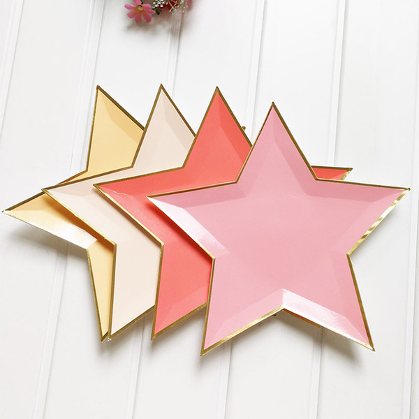 8pcs/set Mixed Color Gold Foil Star Paper Plates Party Decoration Disposable Tableware Paper Plate for Dinner Cakes Party Supplies