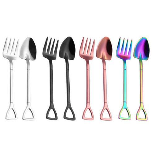 Shovel Shape Cake Spoon Stainless Steel Mini Fruit Fork For Tea Coffee Sugar Ice Cream Cafe Bar Tableware QW9433