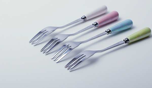 New arrival Color ceramic long handle stainless steel fork DF003 mix order as your needs