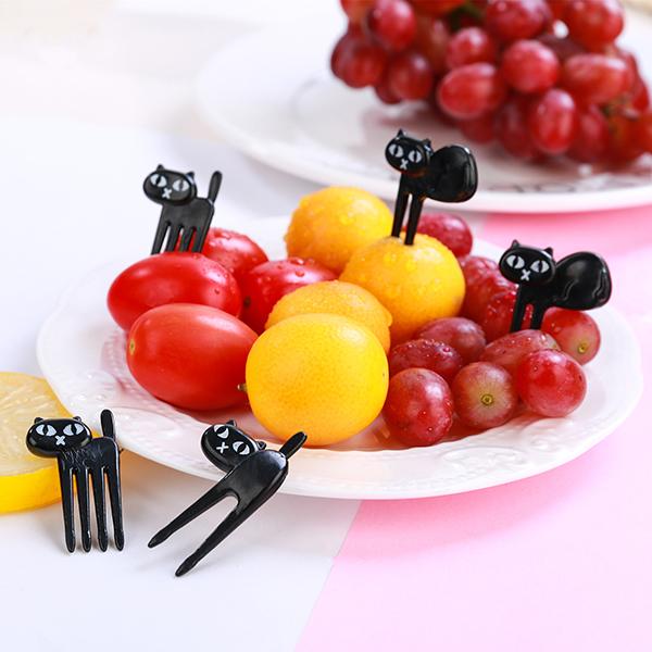 Cute Mini Cat Fruit Fork Eco Friendly Plastic Cartoon Black Cat Children Fork Toothpick Kitchen Bar Bento Lunch Box Decor