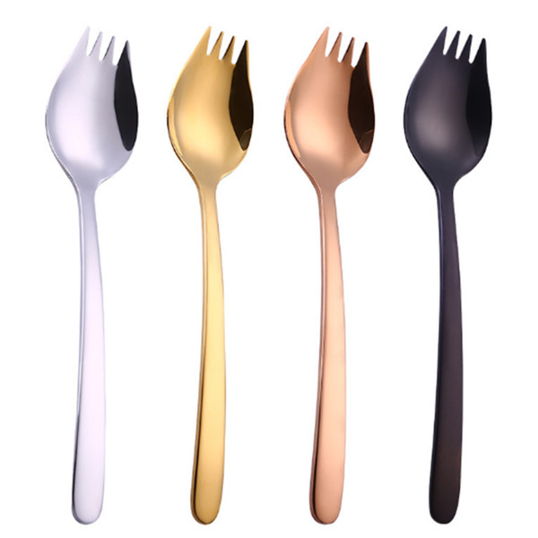 Silver/gold/rose gold/black colors multi-function salad forks stainless steel fruit cake appetizer dessert spork