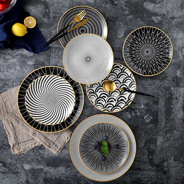 tableware Phnom penh geometry tableware ceramic Dinner Plate dish porcelain dessert plate dinnerware cake plate 6pcs 8 /10 inch