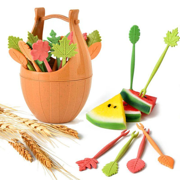 16pcs/set Biodegradable Wheat Forks Straw Leaves Fruit Fork Set Party Cake Salad Vegetable Forks Picks Daily Life Dinnerware New