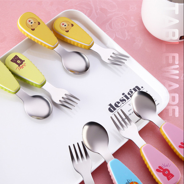 Children Fork Spoon Suit Silicone Anti-skid Fork Spoon Suit Flatware Baby Soup Spoon Gift Tableware Silica Gel 58