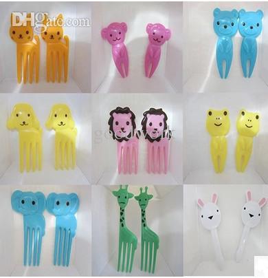 Wholesale-hot sale 2015 new mini Animal cartoon fruit fork resin toothpick bento lunch for children decorative plastic forks cutlery set