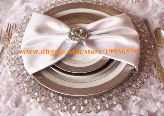 Wholesale 33cm Round Gold Silver Glass Crytal Beaded Charger Plate Wedding Table Decoration