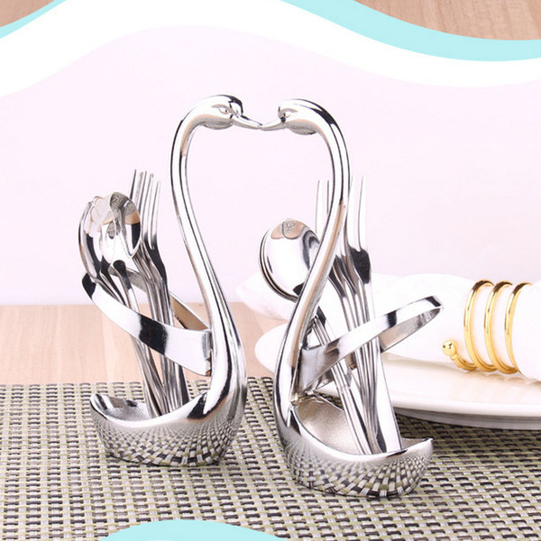 Swan Zinc Alloy Fruit Food Fork Spoon Knife Base Holder Creative Gift Tableware Knife Base Holder Wedding Decoration