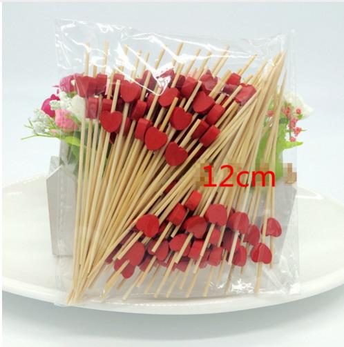 100X 12cm Heart Bamboo Food Picks Buffet Cupcake Fruit Fork Party Cake Dessert Salad Vegetable Sticks Cocktail Toothpick Skewer