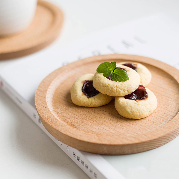 Dia 14cm Mini Cake Snack Fruit Tray Round Wooden Plate Small Serving Trays Mug Coaster Tableware Wooden Utensils