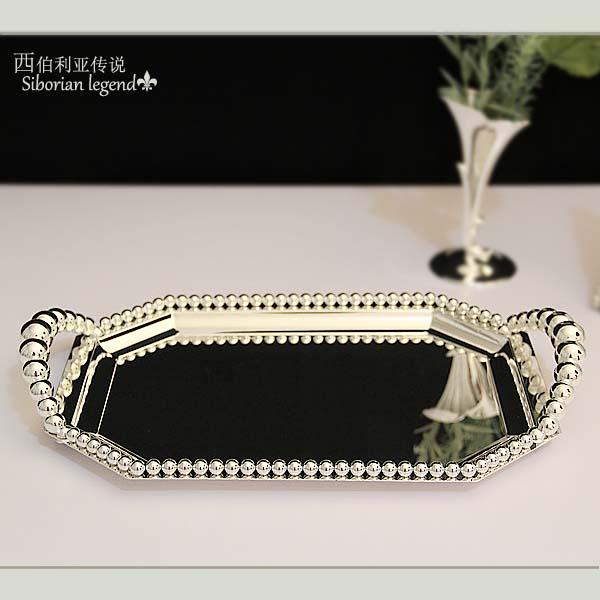 Wholesale-fashion 3127 iron beads pallet with handle rectangular fruit tray cake pan dessert plate pasty rack wedding table decoration