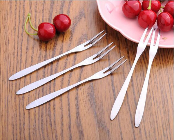 Two Teeth Stainless Steel Cocktail Fruit Forks for Restaurant Cafeteria Home Party Dessert Fork High quality free shipping