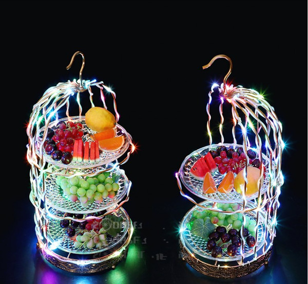 New led Luminous birdcage Fruit plate fruit dish candy snacks storage plate wedding table centerpieces KTV Bar disco Party supply