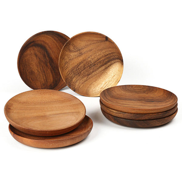 Natural Wood Sushi Platter Dish Plate, Dessert Biscuits Plate Dish Tea Server Tray Wooden Cup Holder Pad