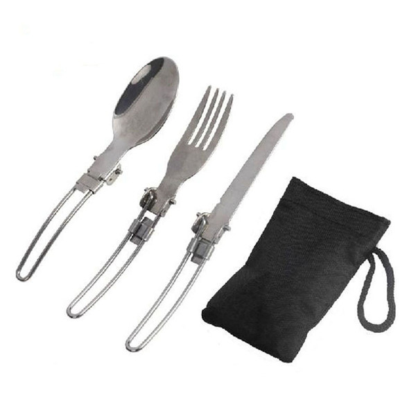 Outdoor Camping Picnic Tableware Stainless Steel Portable Folding Spoon Fork Camping Cooking