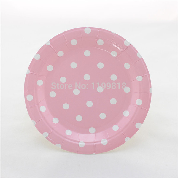 Wholesale-Free Shipping 60pcs Pink Polka dot Paper Plates for Party Holiday Favor Supplies