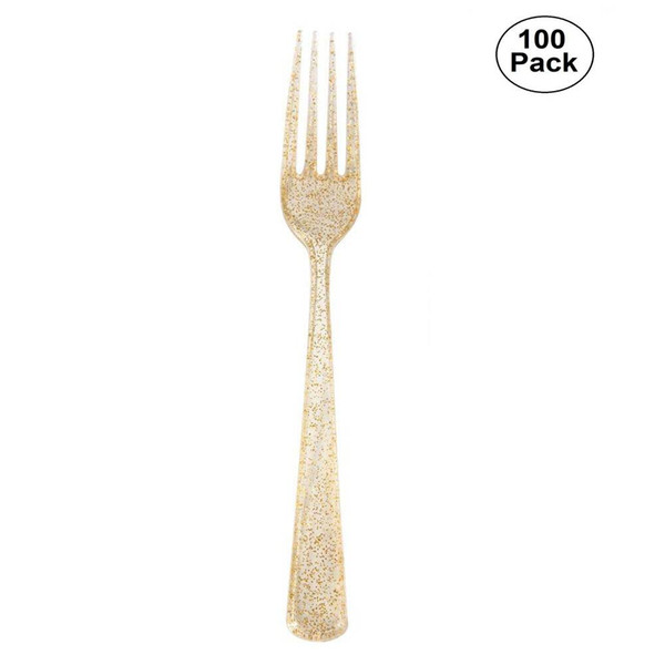 100 Pcs Golden/silver Disposable Plastic Forks Dinnerware Clean And Sanitary for party Tableware Utensils Dinnerware Sets US Free shipping