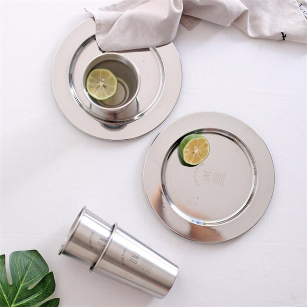 Nordic style stainless steel dinnerware dinner plate thickened fruit salad plate shallow dish plate nice kitchen tools free ship