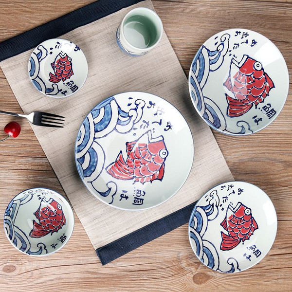 Hand Painted ceramics Japanese-style rice steak plate western food Creative Fish plate tableware set cartoon pictures