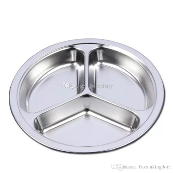 25.5CM Stainless Steel Fast Food Tray Restaurant Hotel Service Tray 3-Grid Round Snack Tray Kitchen Canteen Dining Plate aa879-884 20171222