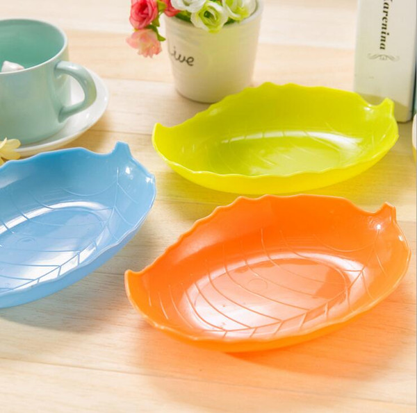 hot sale cooking tools 4 colors food grade leaf shaped plastic pp dinner snack fruit plates tableware snack dishes flat plate free shipping