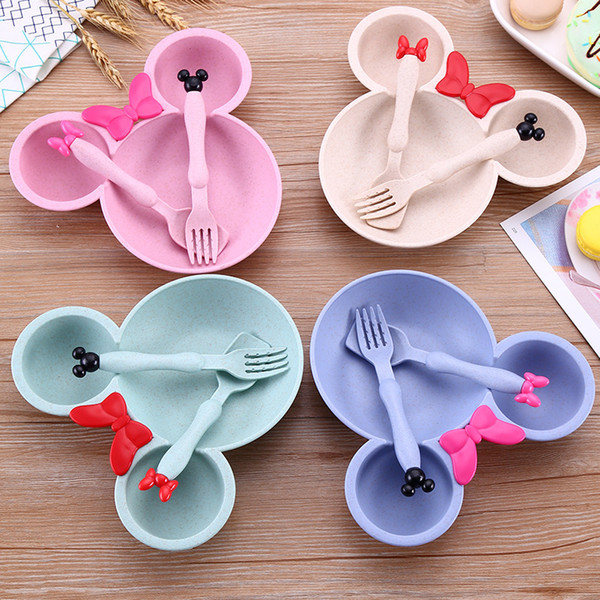 Children Dishes Plates Wheat Stalk ECO Friendly Material Cartoon Lovely Kid's Friuts Plate Plastic Dinnerware Sets Cheap