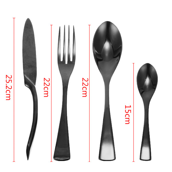 Knife Fork Set Spoon Teaspoon For Kitchen Dinnerware Tool 4pcs Stainless Steel Black Cutlery Set Recyclable