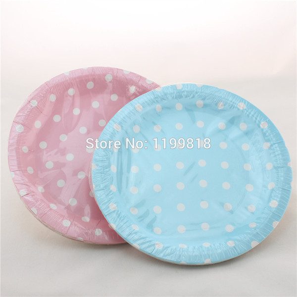 Wholesale-Free Shipping 60pcs Pink Polka dot Paper Plates for Party Holiday Favor Supplies