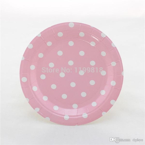 Wholesale-Free Shipping 60pcs Pink Polka dot Paper Plates for Party Holiday Favor Supplies