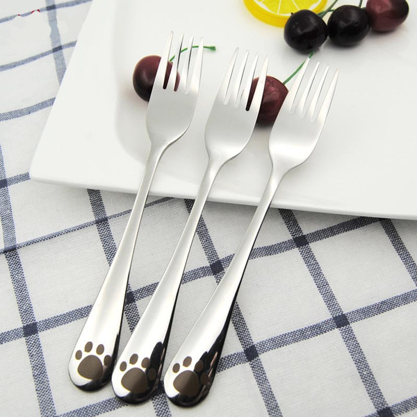 Paw prints of small animals, stainless steel forks,Mirror polishing 17cm Stainless steel fork,Cartoon pattern