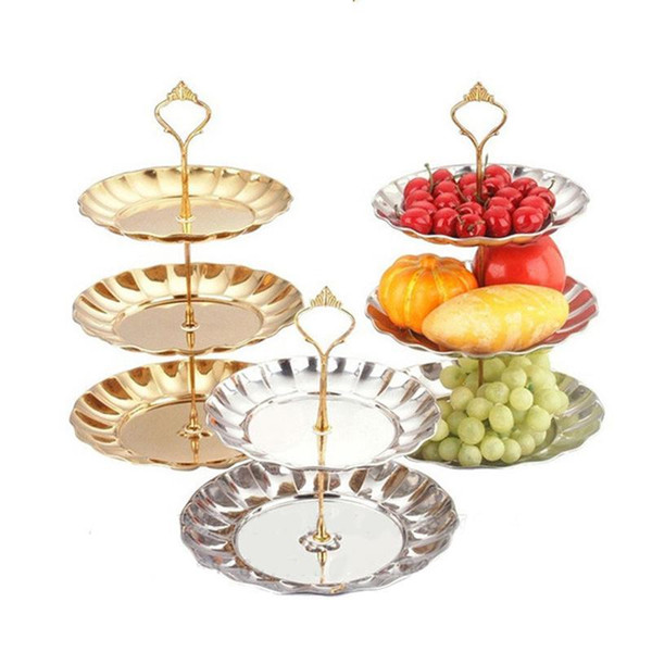 2-3 Tier Stainless Steel Fruits Cakes Desserts Plate Stand With Circle Round Plates Wedding Birthday Party Cupcake Stand