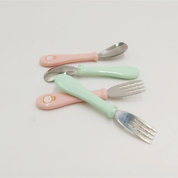 New fashion stainless steel fork fork tip feed rice spoon baby stainless steel soup spoon fork child complementary tableware